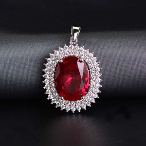 Collana con Ciondolo Ovale a Forma di Girasole in Cristallo Rosso per Donne, Gioielli di Moda in Stile Vintage Regale - Product Image 3