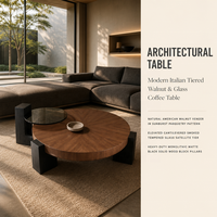Table basse en bois pour salon, table basse ronde moderne avec armoires et table d'appoint, table centrale pour petit espace domestique, noyer