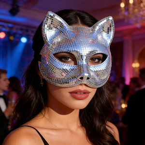 Masque de chat style boule disco - Costume d'animal réfléchissant et mignon pour fête à thème, boîte de nuit, rave, accessoire d'Halloween - Product Image 2