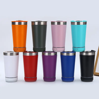 Gobelet isotherme à double paroi pour bière et café de 16 oz avec couvercle, haut-parleur Bluetooth sans fil intégré pour fêtes en extérieur