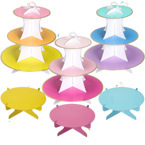 Tempat Kue Kertas 3 Tingkat Sekali Pakai, Wadah Cupcake Warna-warni, Nampan Sajian Dessert untuk Ulang Tahun, Baby Shower, Pernikahan, Grosir - Product Image 1