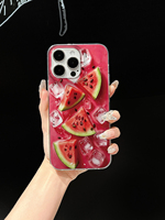 Coque de téléphone transparente antichoc motif pastèque et glaçons pour iPhone 16/15/14/13/17 Pro Max, Coque iPhone 15 Pro Max