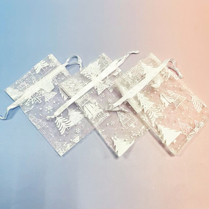 Sac de Noël en <span class=keywords><strong>organza</strong></span> exquis, sacs cadeaux à cordon, <span class=keywords><strong>organza</strong></span> <span class=keywords><strong>blanc</strong></span> pour bijoux - Product Image 3