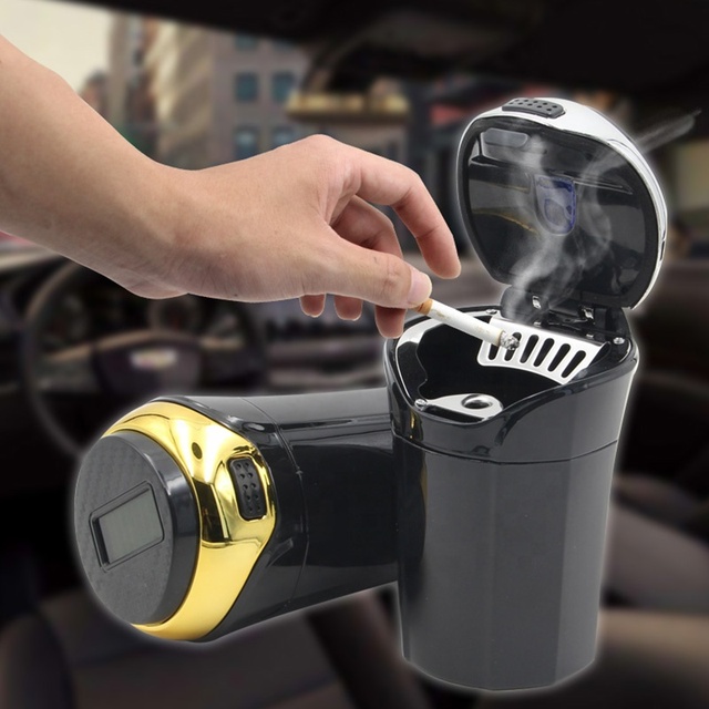 N12B Led Ashtray Car Solar Ashtray with Light for Vehicle Automobile Truck  Smokeless with Lid Auto Solar Engine Rechargeable