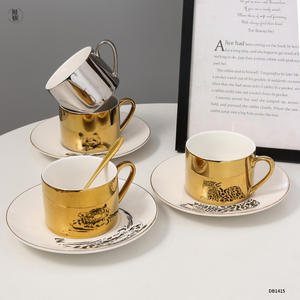 Ensemble élégant de tasse à café et soucoupe en céramique électro-plaquée avec finition miroir, motif panda et léopard, pour le thé de l'après-midi - Product Image 2