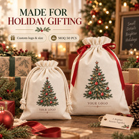 Sacs cadeaux personnalisés de Noël en toile de coton avec cordon de serrage, sacs du Père Noël, logo personnalisé, emballage réutilisable pour les fêtes, vente en gros