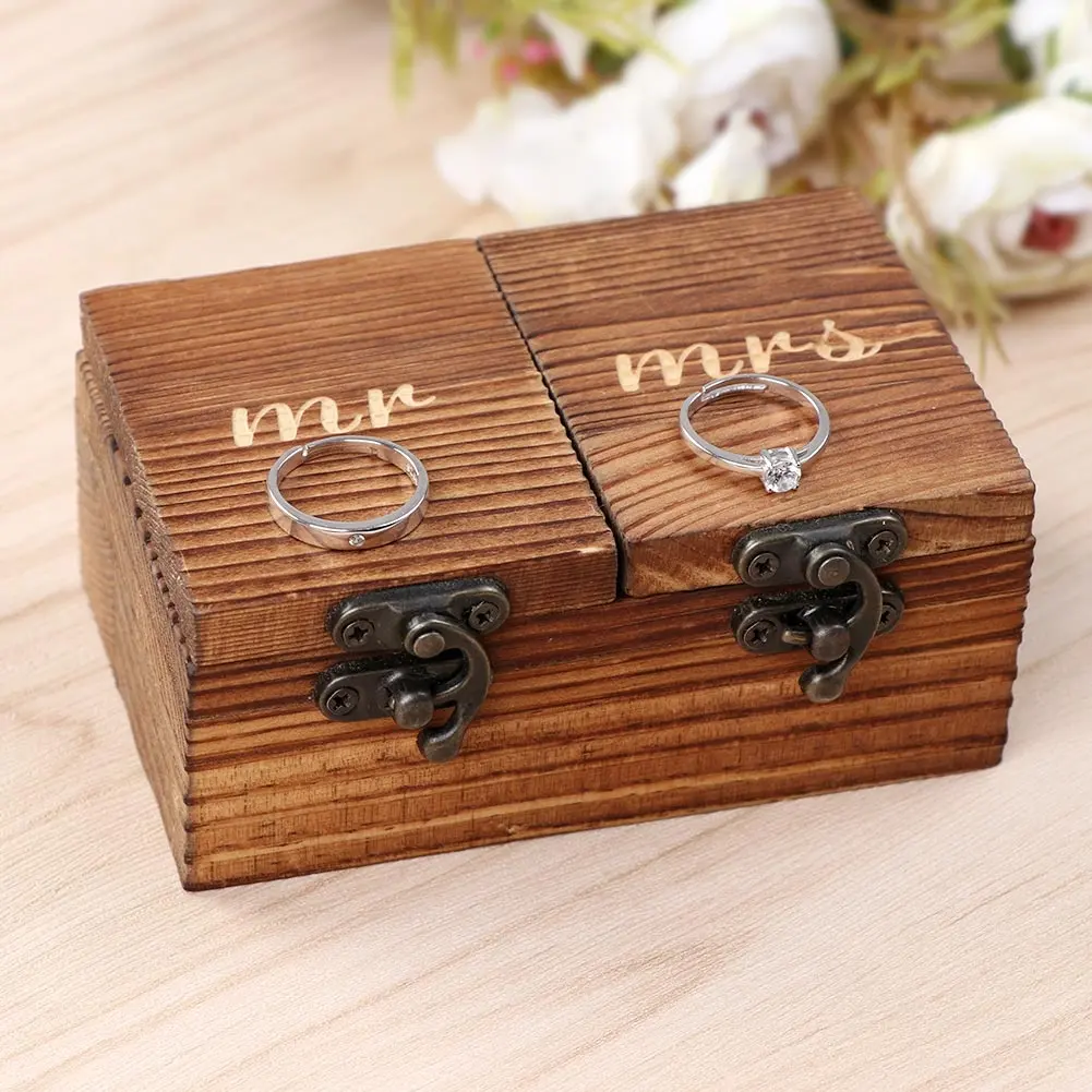 OurWarm-Caja rústica de madera para anillos de boda, soporte de boda, San Valentín, compromiso, 11x7x5cm, gran oferta