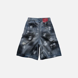 Shorts en jean gris bleu poussière No Mercy, coupe large, 100% denim, style décontracté streetwear - Product Image 2