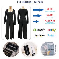 Combinaisons tendance automne BYJ9091 pour femmes, décontractées, col carré, manches longues, coupe ajustée, une pièce, jambes larges, pour dames