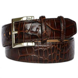 Ceinture en cuir véritable à motif crocodile vert foncé personnalisée pour hommes et femmes, ceinture décontractée en cuir pleine fleur, vente en gros - Product Image 5