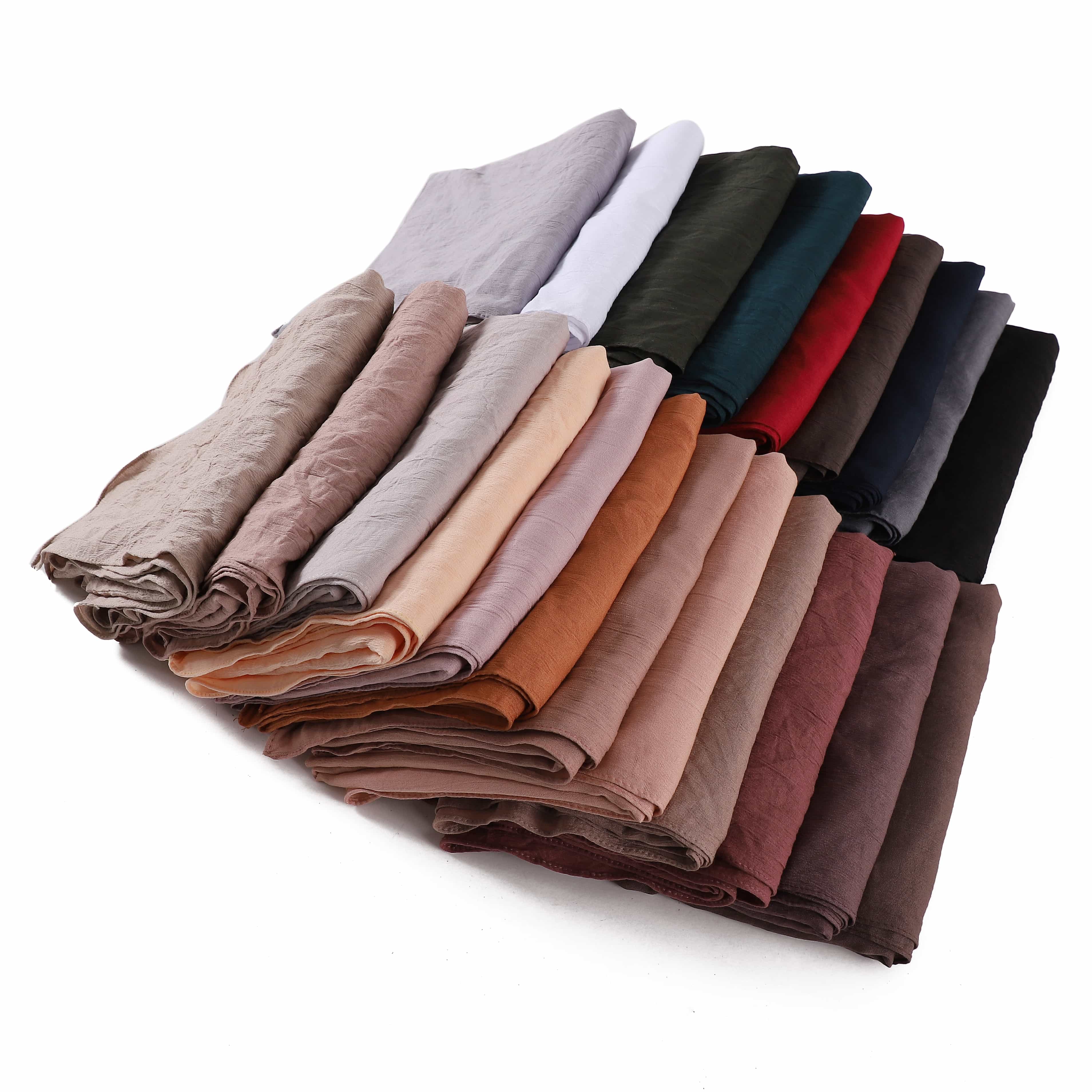 Muslim Lightweight Fabric Elegant Cotton Wrinkle Scarves Solid Color Neck Wrap Shawls Simple Style Hijab for Daily Wear