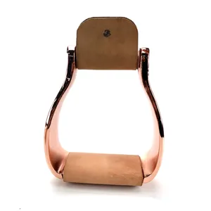 Rose Gold Horse Aluminum Visalia Equestrian Stirrups with Engraving & Leather Band