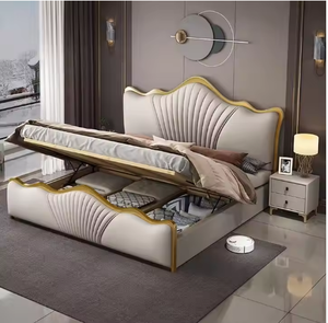 Nuovo design di lusso King Size <span class=keywords><strong>letto</strong></span> moderno in pelle con telaio in acciaio inossidabile <span class=keywords><strong>oro</strong></span> alto <span class=keywords><strong>letto</strong></span> <span class=keywords><strong>matrimoniale</strong></span> testiera in pelle imbottita - Product Image 2