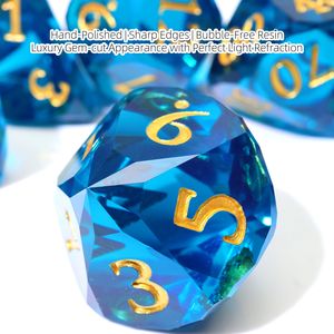 Dés DND bleu foncé à facettes, dés RPG en résine Abyss Prism 7 pièces, dés en résine tranchants fabriqués en usine - Product Image 2