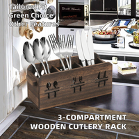 Porte-couverts en bois à 3 compartiments, boîte de rangement pour couverts, décoration de comptoir de cuisine, organisateur pour fourchettes, cuillères, couteaux
