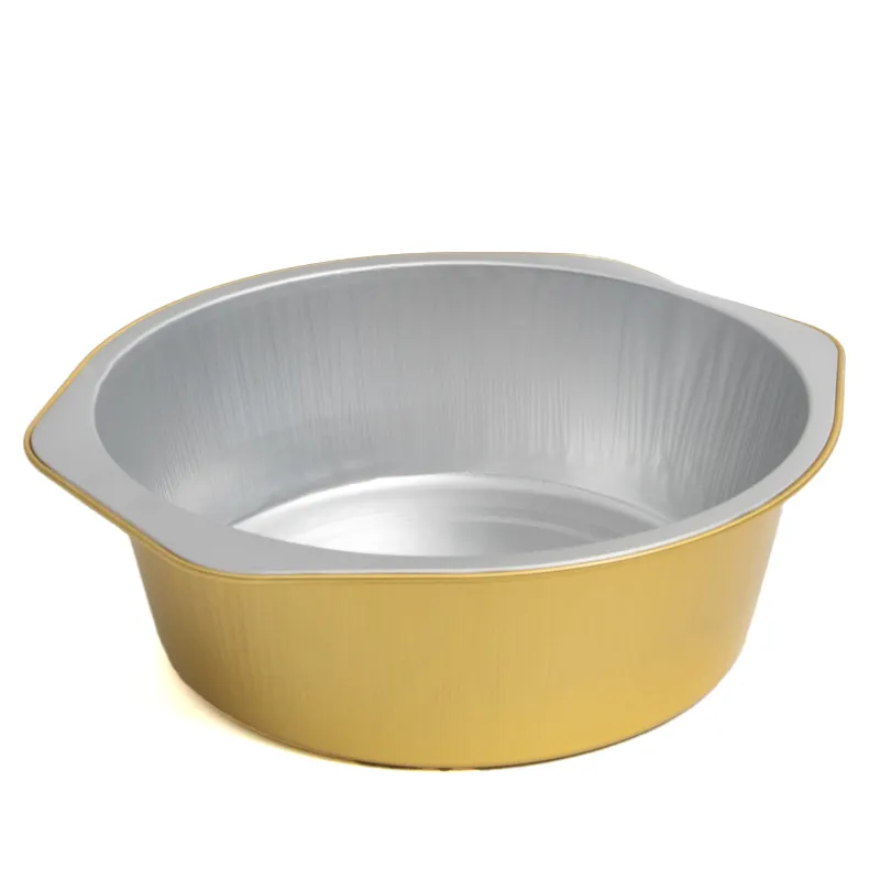 Rectangular Round Commercial Take-Out Aluminum Pan Disposable Packaging Box Food Grade Gold Aluminum Foil Bowl with Lid