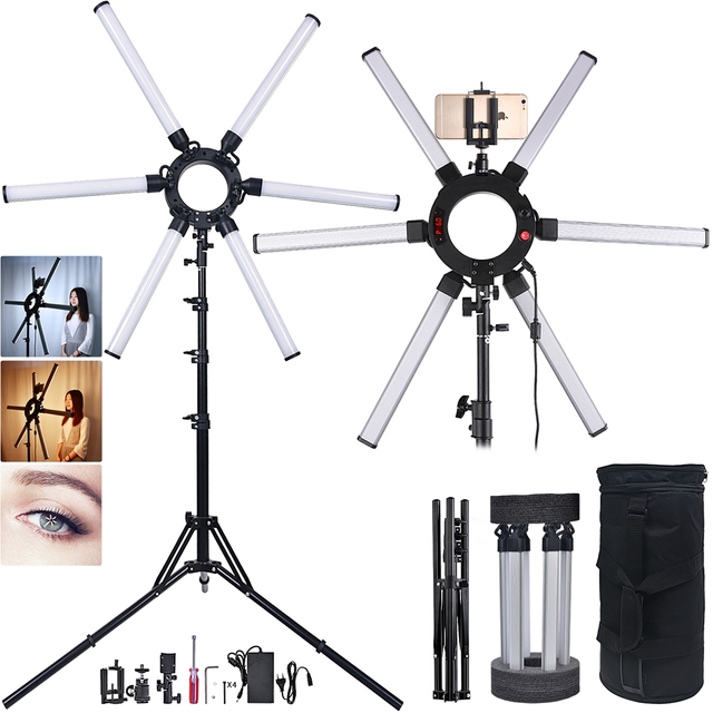Fosoto Ft-06 120w Professional Makeup Lighting Hot Sale 6/12 Tubes Eye Star Led Ring Light For Photography Selfie Portable Phone