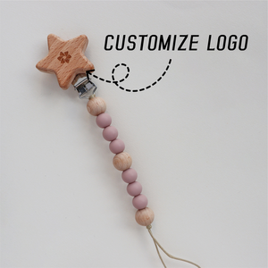 Vente en gros de chaîne porte-sucette étoile anti-perte en chaîne perles de silicone de qualité alimentaire pinces à sucette bébé en bois lisse - Product Image 4