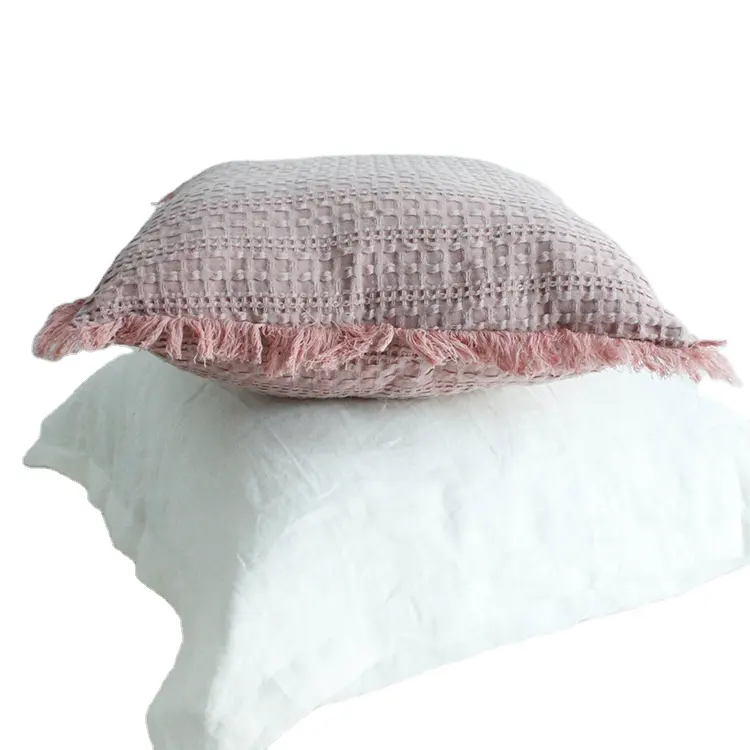 OEM Custom Skin-friendly cotton cushion cover fringed edge Tassel design cut flowers decor cushion