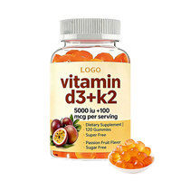 Complément alimentaire en gommes Vitamine D3 K2 5000 UI et 100 µg, OEM ODM Marque Privée, pour le soutien de la santé des adultes et des enfants