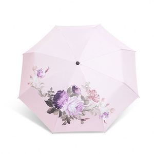 Parapluie pare-soleil automatique, protection UV, design pliable avec motif de fleurs de pivoine - Product Image 5