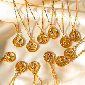 Collier <span class=keywords><strong>Horoscope</strong></span> zodiaque <span class=keywords><strong>chinois</strong></span> en acier inoxydable Collier pendentif médaillon pièce ronde 12 animaux Cadeau d'anniversaire astrologie - Product Image 1