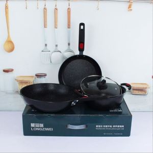 Medical Stone Iron Pan Three-piece <b>Set</b> Non-stick <b>Cookware</b> <b>Set</b> Gas Induction Cooker Universal Frying Pan Combination Gift - Product Image 3