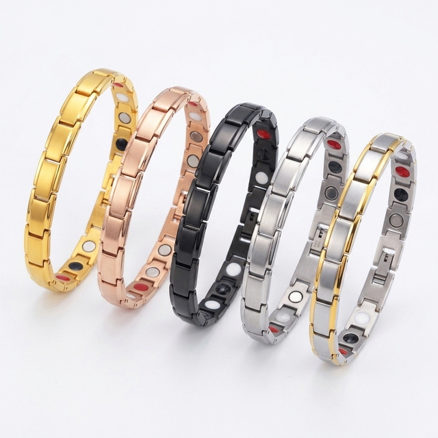 Men's Trendy Magnetic Therapy Stainless Steel Gold Plated Bracelet Vacuum Hypoallergenic Customizable Engraving Luxury Bangle