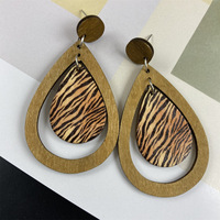 Gran oferta, joyería de moda, pendientes largos de madera africanos con estampado de cebra de gota de lluvia