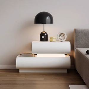 Table de chevet LE Cream, style italien, chambre à coucher, minimaliste, cuir, nouveau bois massif, blanc, rangement, armoire de chevet - Product Image 1