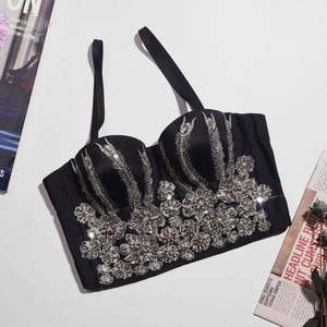 Top court à perles fines pour femme, Corset de soirée, haut court avec soutien-gorge intégré, à porter à l'épaule dénudée - Product Image 4