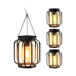 Modern IP65 Outdoor Waterproof <b>Hanging</b> <b>Solar</b> <b>Lantern</b> Lamp Iron Body LED Bulb Garden Lights for Patio Tree Decoration - Product Image 1