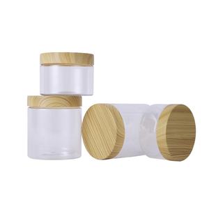 Hot Sale 100ml 200ml 250ml 300ml 500ml Plastic <b>Jar</b> with Wooden Lid Transparent Container Empty Cosmetic Face Cream Powder Pot - Product Image 1