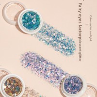 Boîte de paillettes pour nail art, décorations 6 couleurs, design œil de fée, effet scintillant explosif, effets irisés éblouissants, poudre de paillettes laser