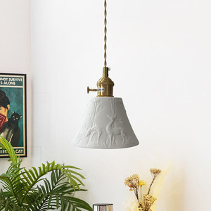 Nordic Style Brass Ceramic Pendant <b>Light</b> With Deer Pattern Led Single Head Home Decor Chandelier - Product Image 3