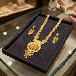 Collares largos de oro de 14K, 18K, 24K al por mayor, collares largos de diseño tradicional, conjunto de joyería larga de latón dorado a la moda - Product Image 3