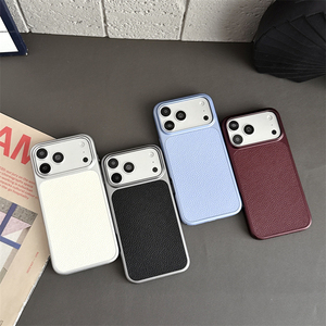 เคสลายหนังลิ้นจี่เคลือบโลหะสำหรับ iPhone 18 17 16 15 14 13 Pro Max ด้านข้างชุบเคลือบป้องกันแรงกระแทก - Product Image 1