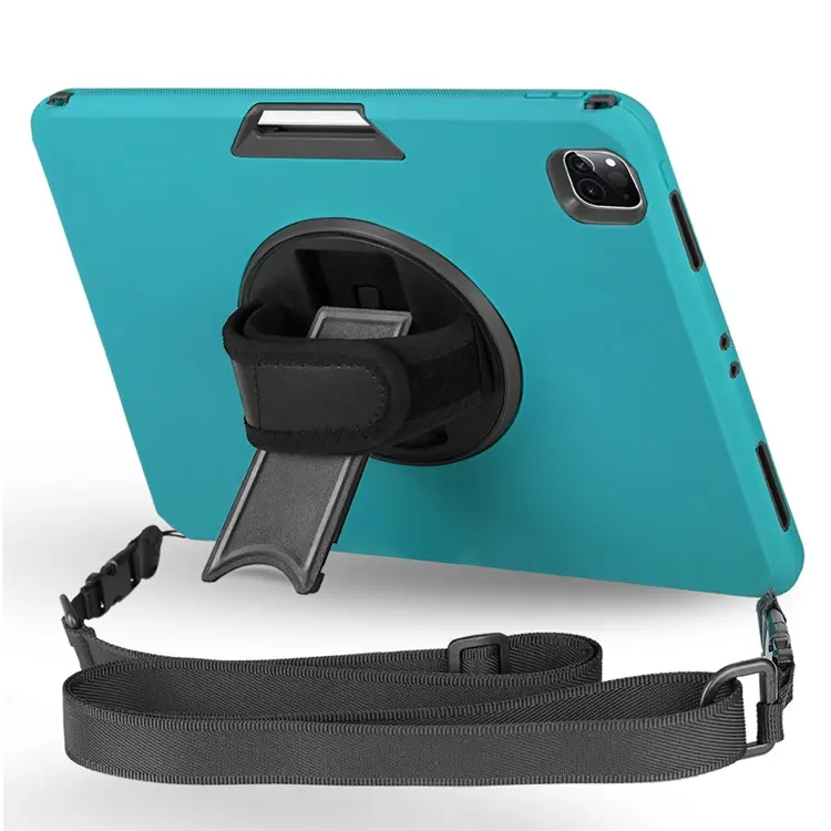 Shockproof full protective tpu pc cover tablet case for ipad pro 12.9 with 360 degree rotating stand hand shoulder strap