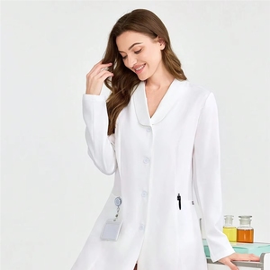Blouse de laboratoire blanche personnalisée avec LOGO, à manches longues, pour médecin, hôpital, clinique, robe chirurgicale unisexe, uniforme médical en tissu peigné - Product Image 2