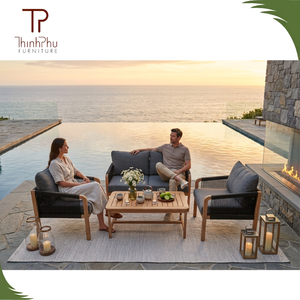 Contemporary Acacia <b>Wood</b> Sofa Set (4pcs) Foldable Eco-friendly Outdoor <b>Garden</b> Villa Hotel Furniture Teak <b>Wood</b> <b>Frame</b> Wholesale - Product Image 3