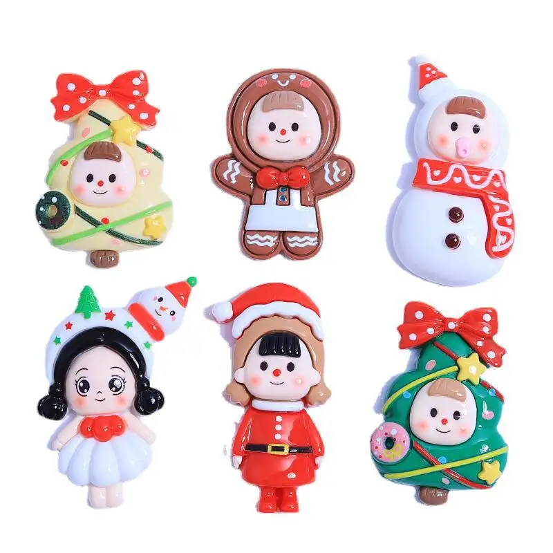 Cute Christmas Doll Flat Back Large Size Girl Resin Craft DIY Handmade Charming Gingerbread Man Christmas Tree