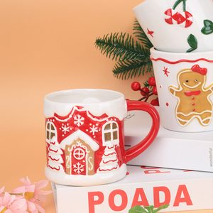 Juego de Tazas de Cerámica Navideñas Redeco Festive Novelty 3D con Diseño de <span class=keywords><strong>Hombre</strong></span> de Jengibre y Cereza, Asa de Bastón de Caramelo, Taza de Café para las Fiestas - Product Image 5