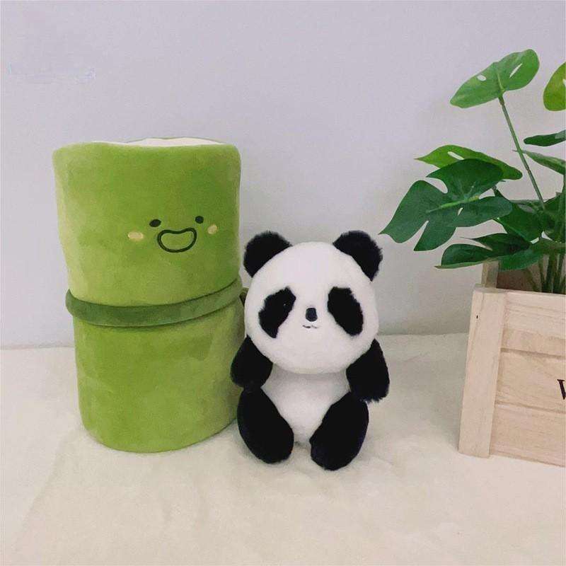 Creative Funny Doll Bamboo Tube Panda Plush Toy Stuffed Soft Panda Plush With Bamboo Tube
