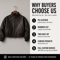 Blouson Bomber Oversize Personnalisé en Cuir PU Vegan avec Poches Courbes et Ourlet Élastique Zippé pour Fabricants OEM ODM de Marques