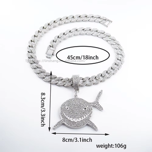 Large <b>Shark</b> Rhinestones Exaggerated Hip Hop Men's <b>Necklace</b> Does Not Fade <b>Necklace</b> - Product Image 2