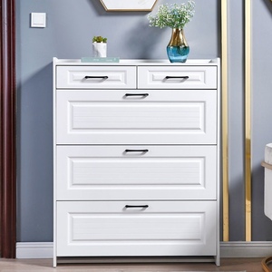 Dareko Étagère à chaussures empilable en bois, gain de place, montage facile, design fin blanc, mobilier de maison avec porte-vêtements - Product Image 1
