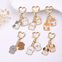 Porte-clés en alliage de zinc en gros, mignons porte-clés de dessin animé chien, chiot, chaton, anime, porte-clés personnalisés en métal émaillé dur ou souple