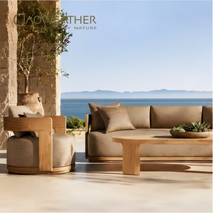 Muebles de Jardín de Lujo, Madera Resistente al Agua, Conjuntos de Sofás <span class=keywords><strong>para</strong></span> Exteriores, Sofá de Patio de Teca <span class=keywords><strong>para</strong></span> Hotel, Conjunto de Sofás Modernos <span class=keywords><strong>para</strong></span> Jardín - Product Image 1