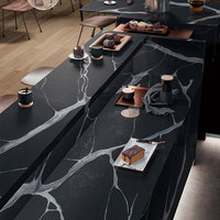 DCT CN7108 Bloc de pierre artificielle en quartz blanc argenté moderne professionnel avec veines, plateau de table noir personnalisable