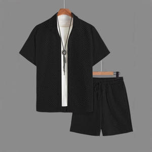 Ensemble chemise et short jacquard vert armée pour homme, tenue décontractée d'été en deux pièces, vêtements de loisirs - Product Image 6